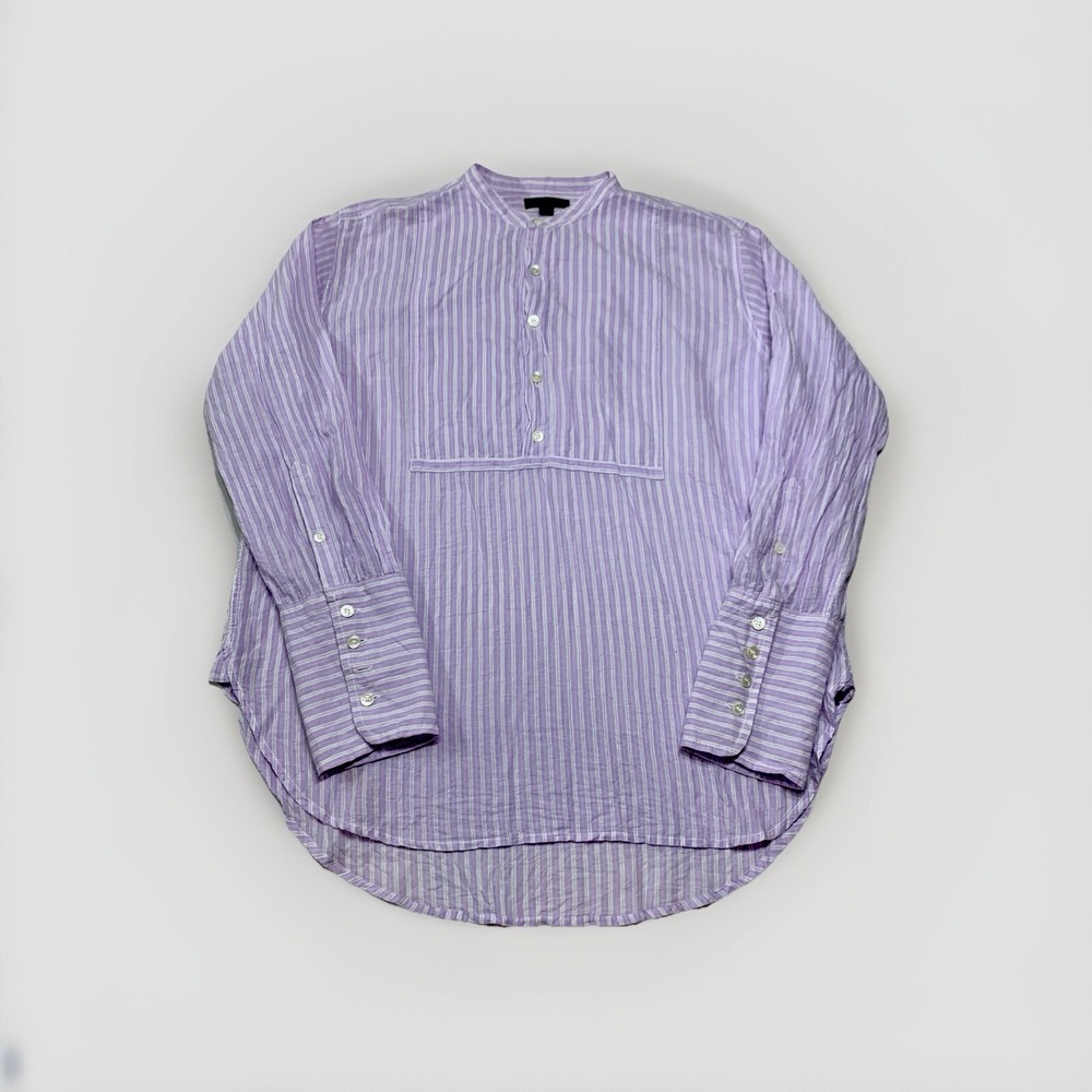 J Crew Women 10 Purple Stripe Band Collar Popover Boho Minimalist Neutral Beachy
